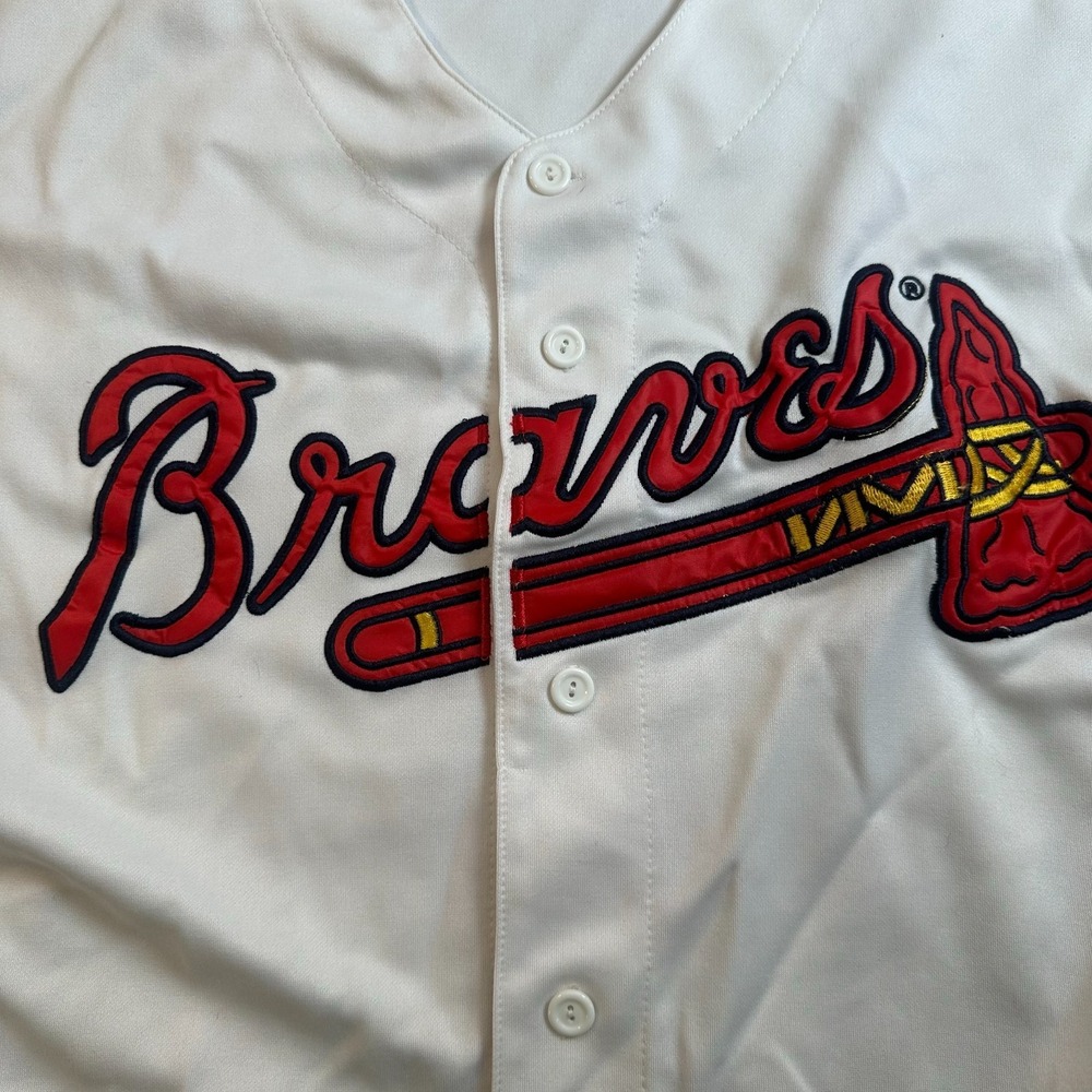 Atlanta Braves Majestic MLB Baseball Jersey White Button Front Men’s Size Large - Picture 5 of 8